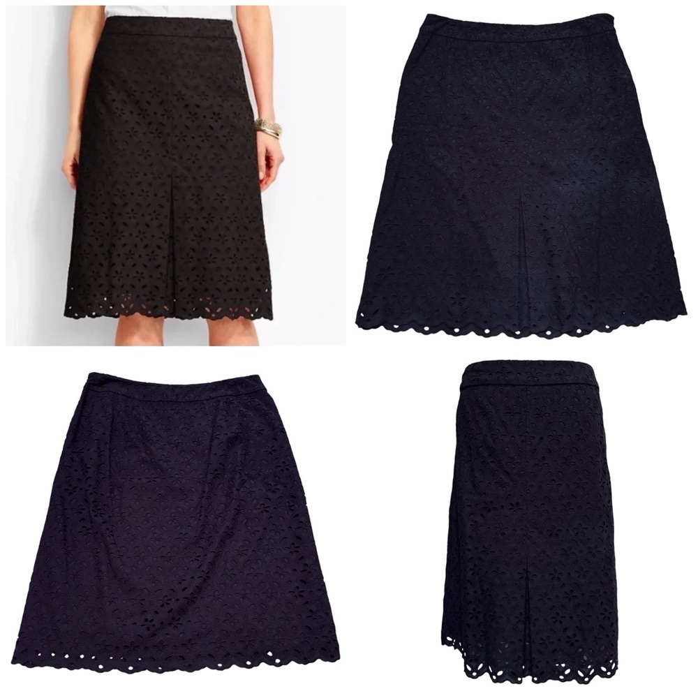 Talbots Black Floral Eyelet Lace Skirt 100% Cotton Size 12 Fully Lined Pleated